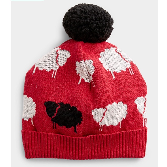 Parkhurst Accessories - Parkhurst red with white and black sheep jacquard pompom tuque hat NWT